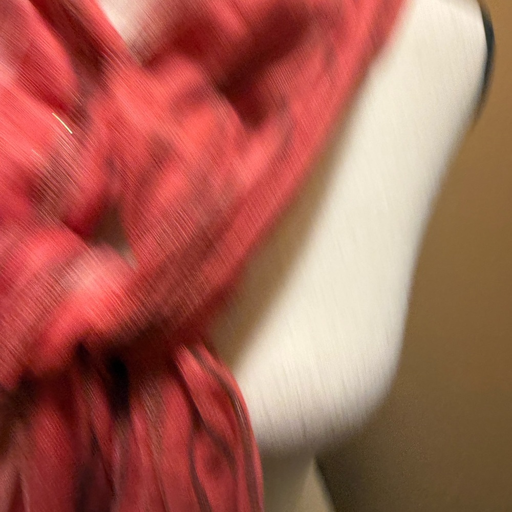 Talbots Red pink Metallic Scarf wrap fringed azlon made in India NWT - Picture 2 of 10